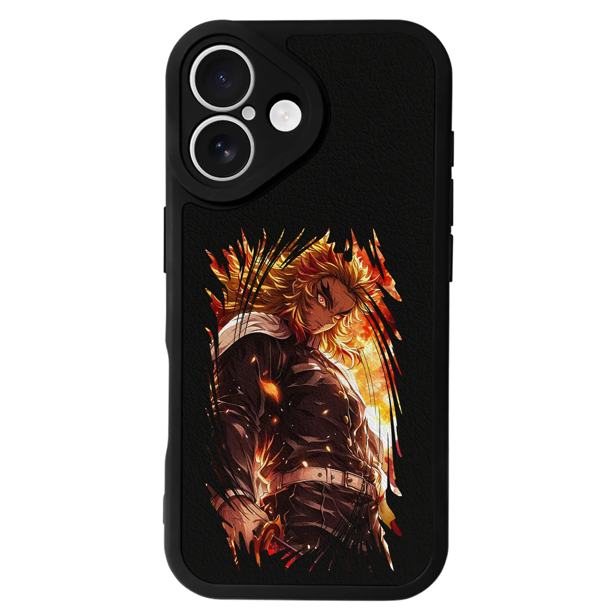 鬼滅の刃 グッズ,煉獄 杏寿郎 - IPhone 16シリーズ対応 ・ シリコンスマホケース ・ レザー調 ・ 高精度フィット ・ 耐衝撃 ・ ワイヤレス充電対応 ・ 精密カット